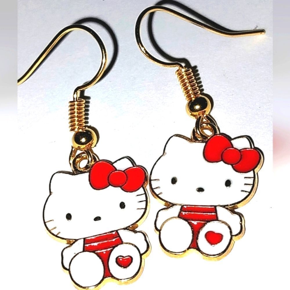 Whimsical character kitty dangle earrings for girls and women